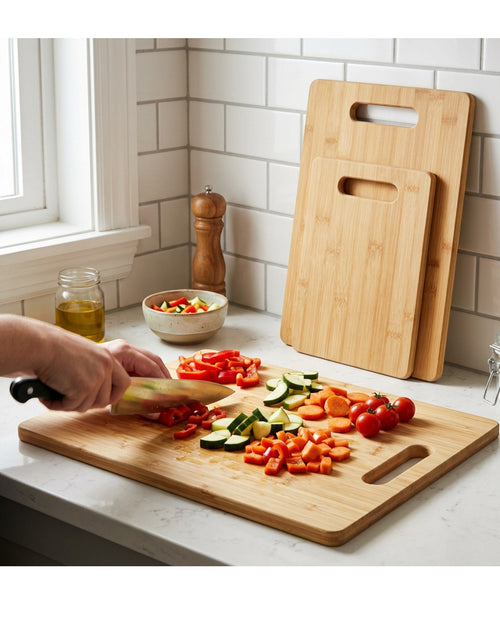 Xovao Bamboo Cutting Board Set of 3 Graduated Sizes - Lifestyle view
